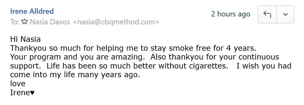 CBQ Program member Irene Alldred is still smoke-free 4 years later. 