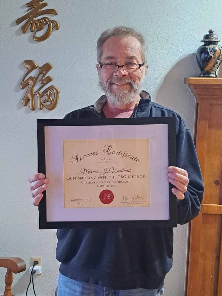 CBQ Program member Merrick Westlund holding his CBQ Success Certificate