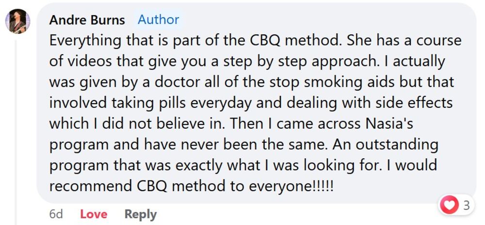 Andre Burns recommending the CBQ Method to quit smoking