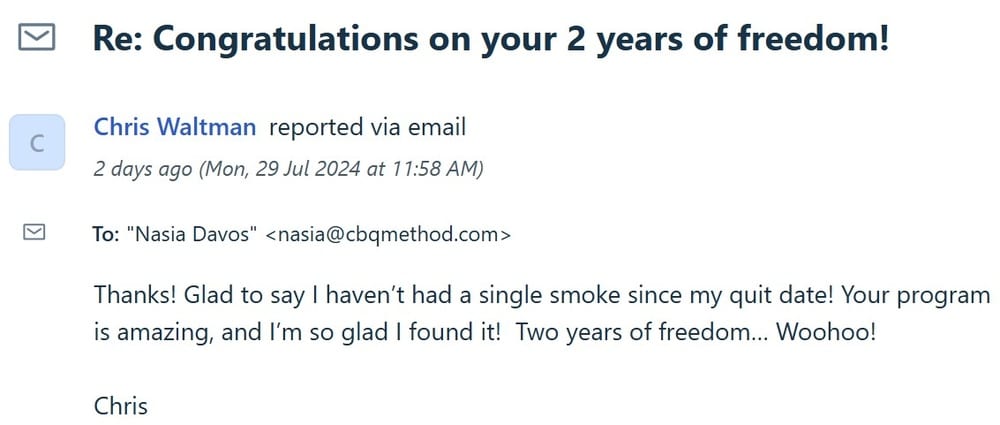 CBQ Program member Chris Waltman is 2 years smoke-free