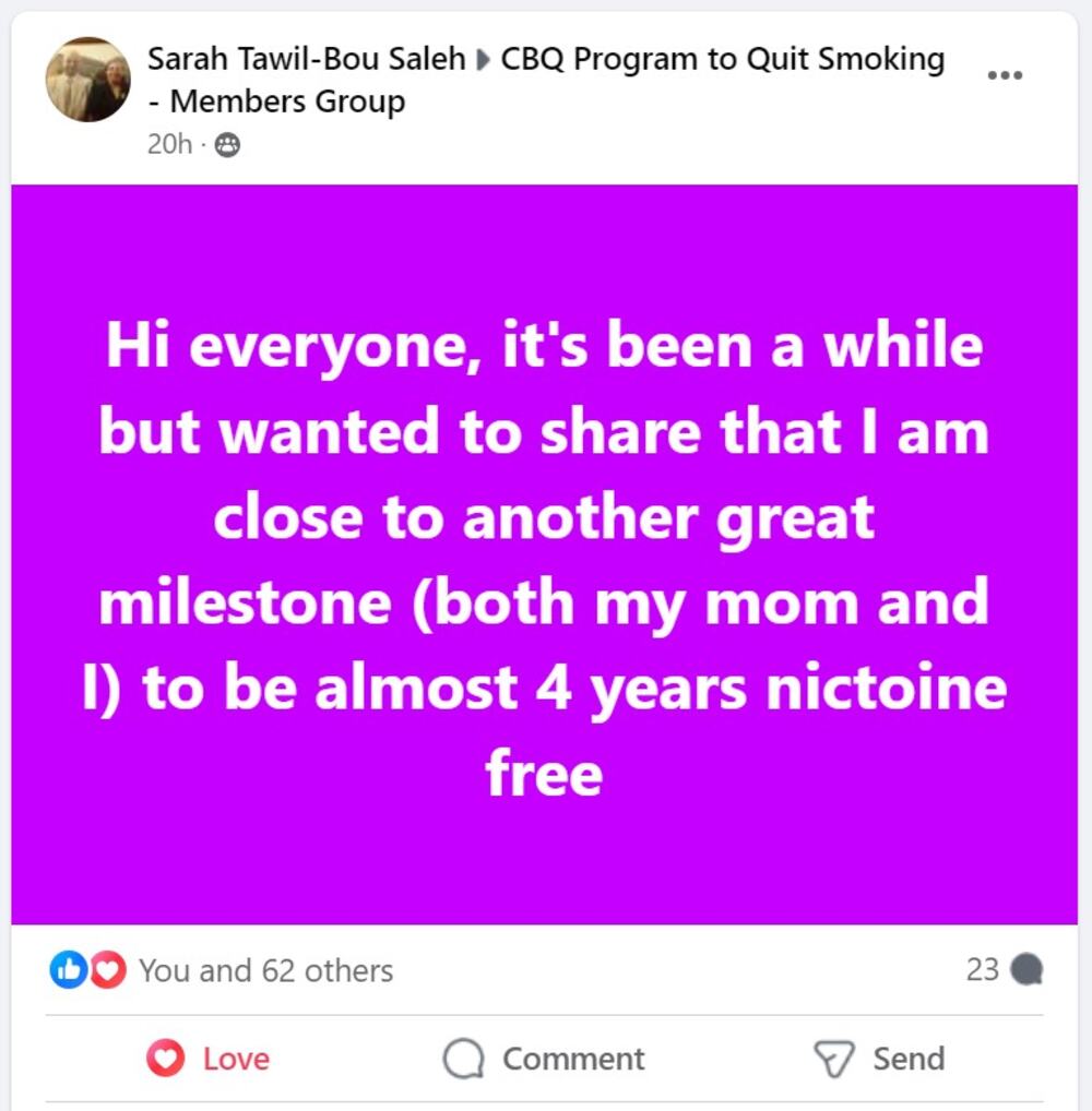 CBQ Program member Sarah Tawil-Bou Saleh and her mother are soon to be 4 years nicotine-free