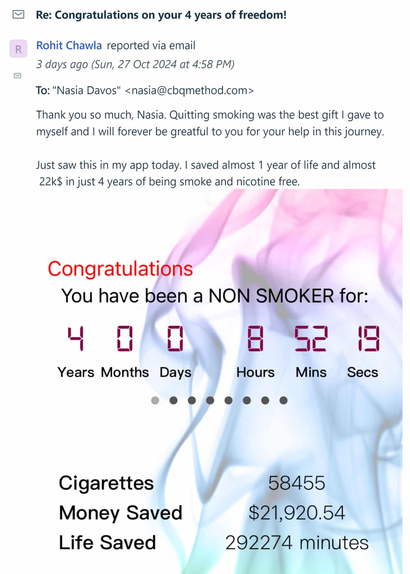 CBQ Program member Rohit Chawla celebrates being 4 years vape-free