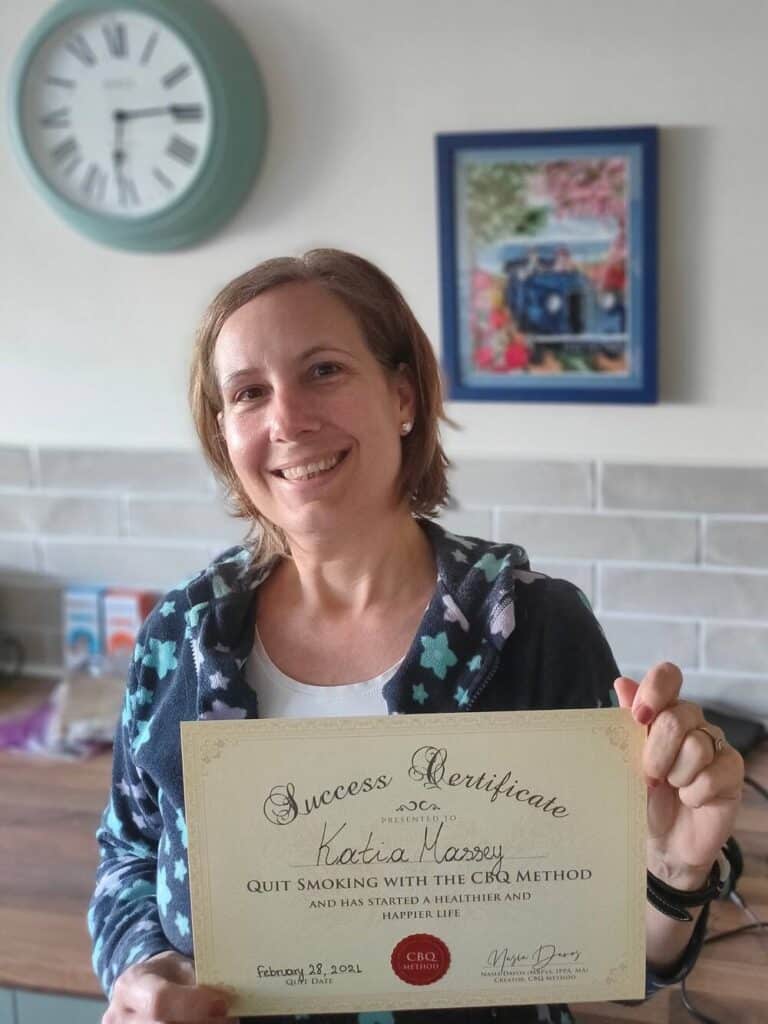 Katia Massey holding her CBQ Success Certificate