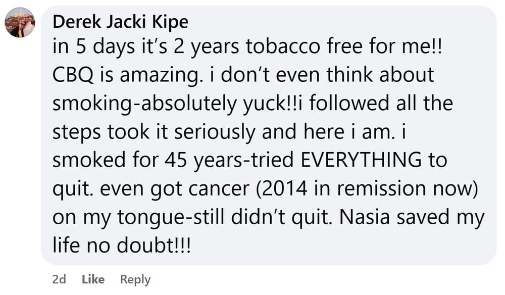 CBQ Program member Jacki Kipe celebrates being 2 years tobacco-free