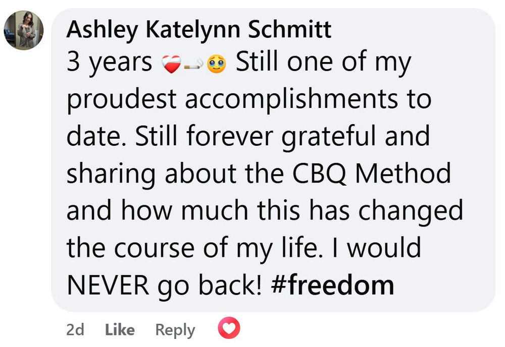 CBQ Program member Ashley Schmitt celebrated 3 years smoke-free