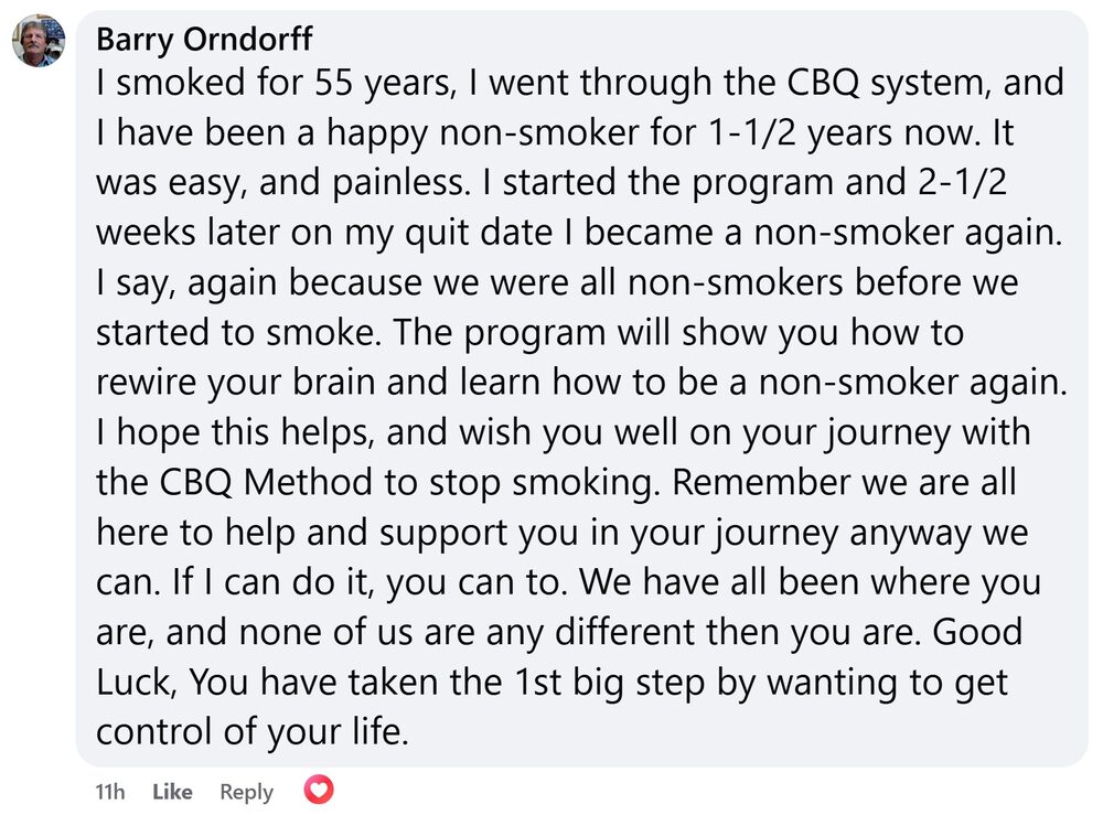 Barry Orndorff shares his quit smoking experience with the CBQ Method