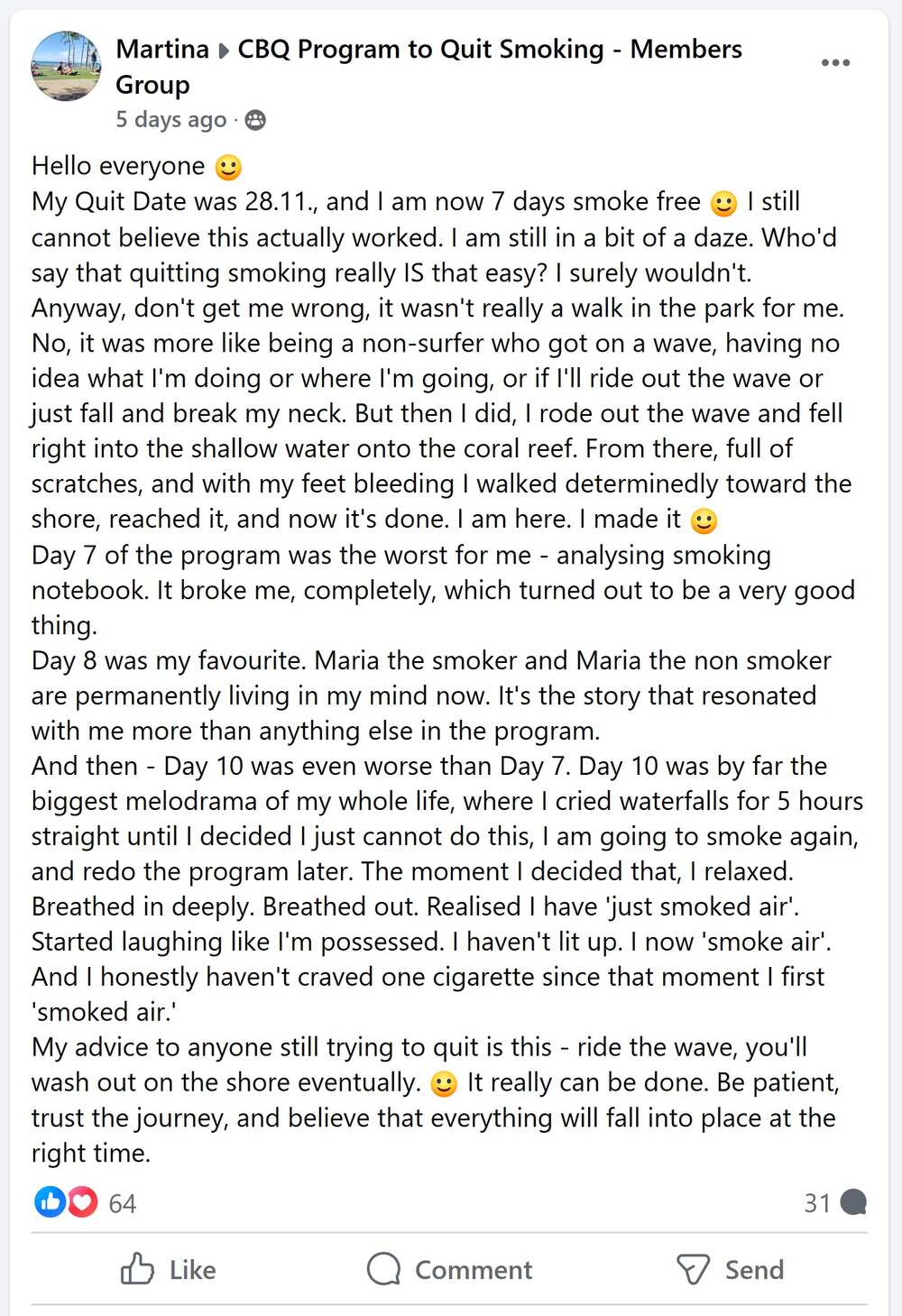 CBQ Program member Martina shares her quit smoking experience