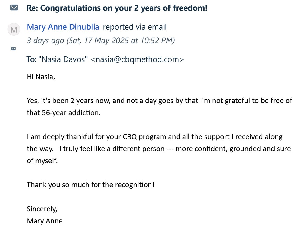 CBQ Program member Mary Anne Dinublia celebrates 2 years smoke-free