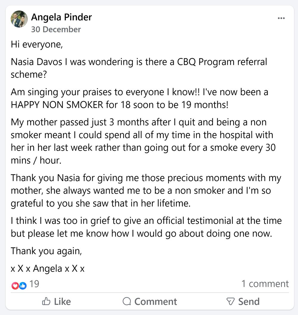 CBQ Program member Angela Pinder remained smoke-free