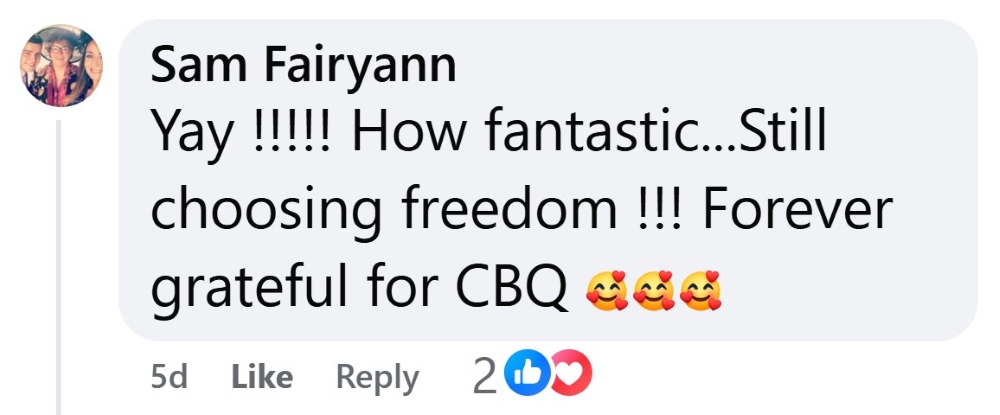 Sam Fairyann shares her gratitude to the CBQ Method