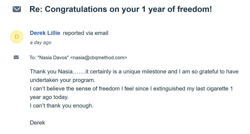 CBQ Program member Derek Lillie celebrates 1 year smoke-free