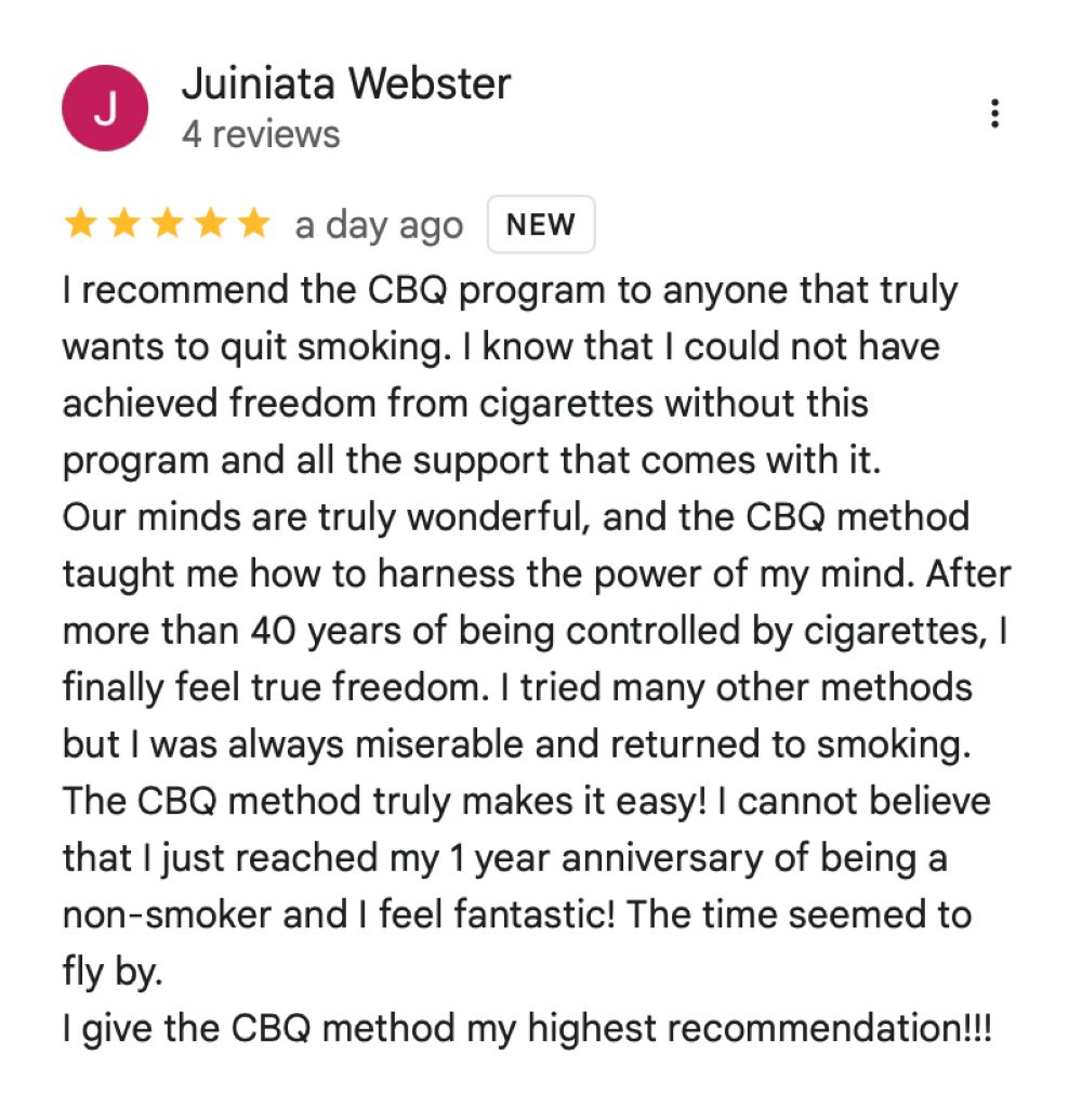 Juiniata Webster 1 year smoke-free