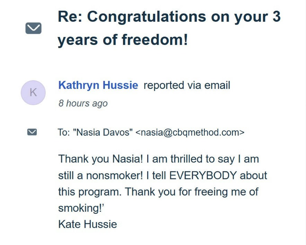 CBQ Program member Kate Hussie celebrates 3 years smoke-free