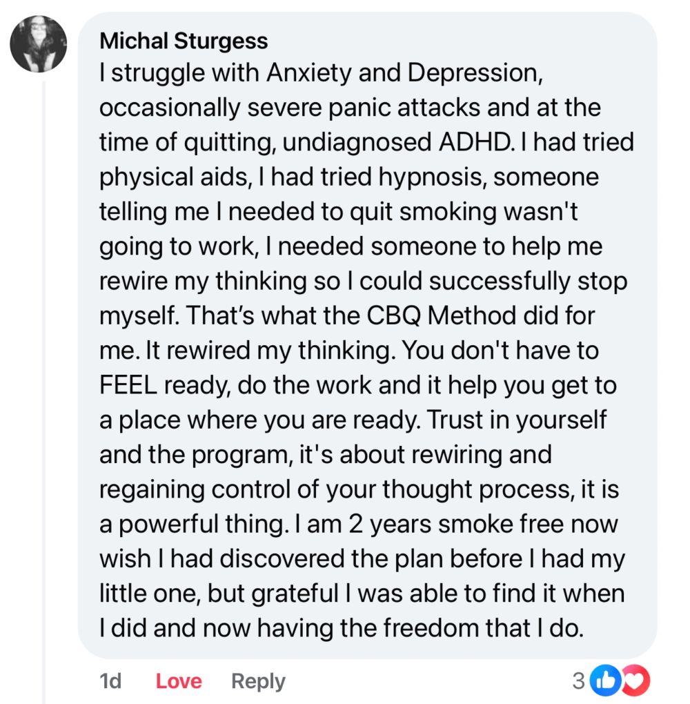 Michal Sturgess CBQ quit smoking journey