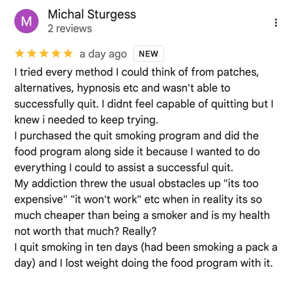 Michal Sturgess 3 years smoke-free