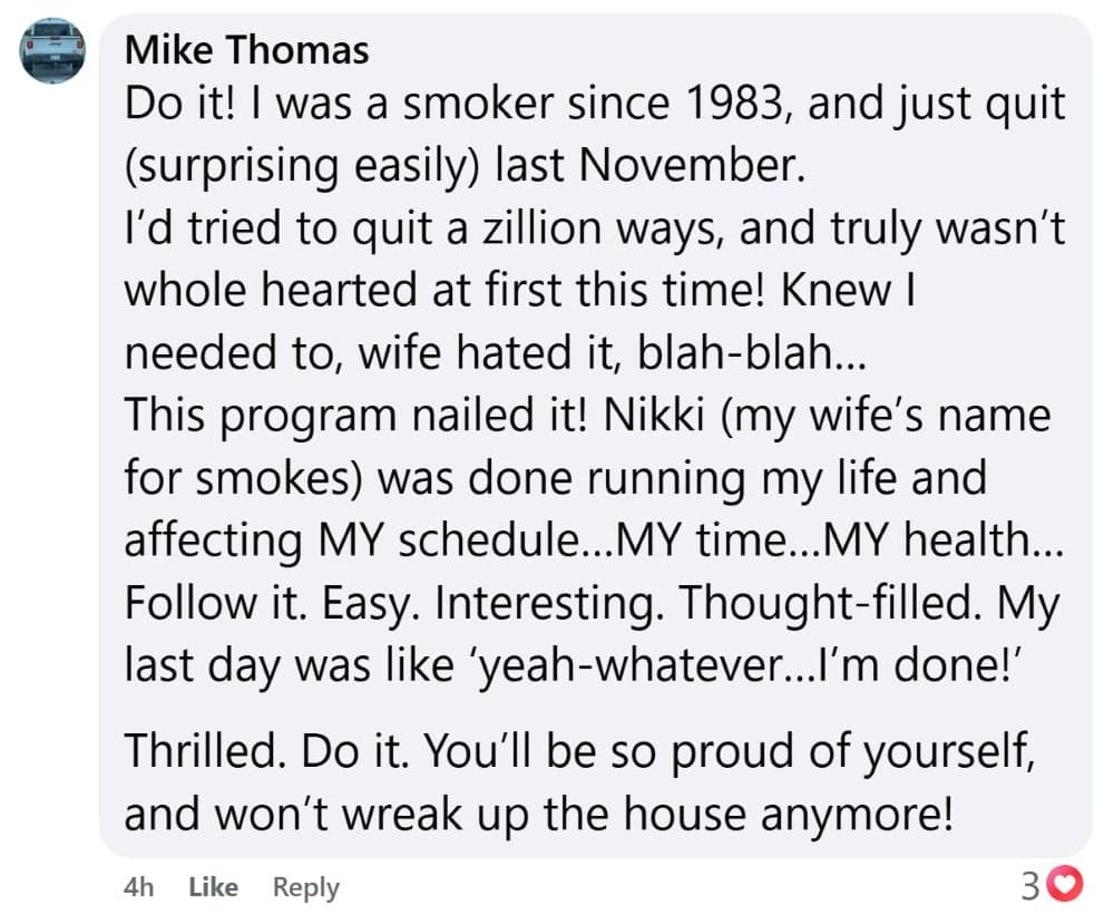 Mike Thomas quit nicotine with the CBQ Program