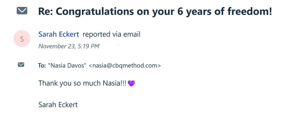 CBQ Program member Sarah Eckert is 6 years smoke-free