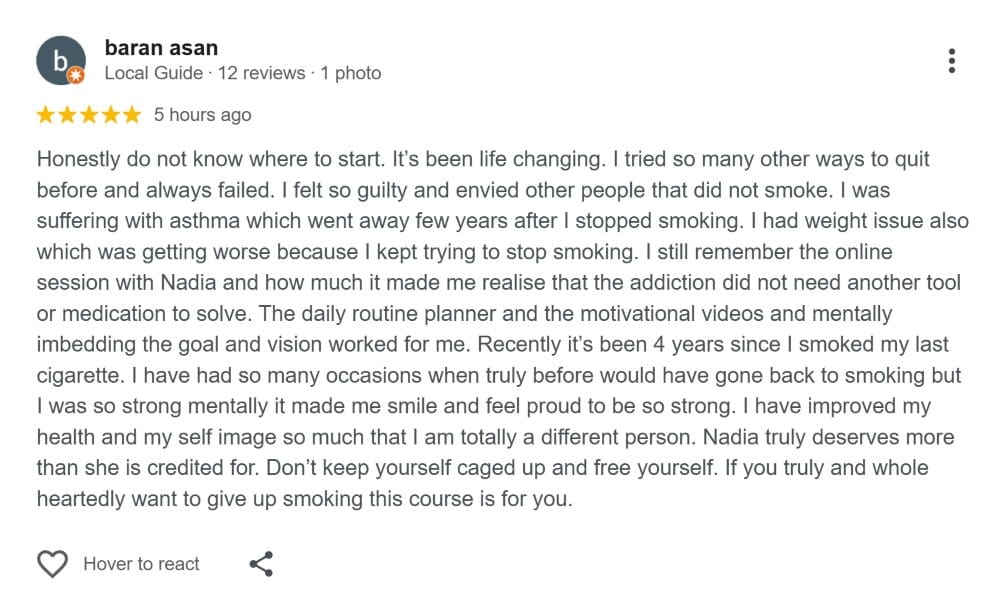 Baran Asan quit smoking experience with the CBQ Method