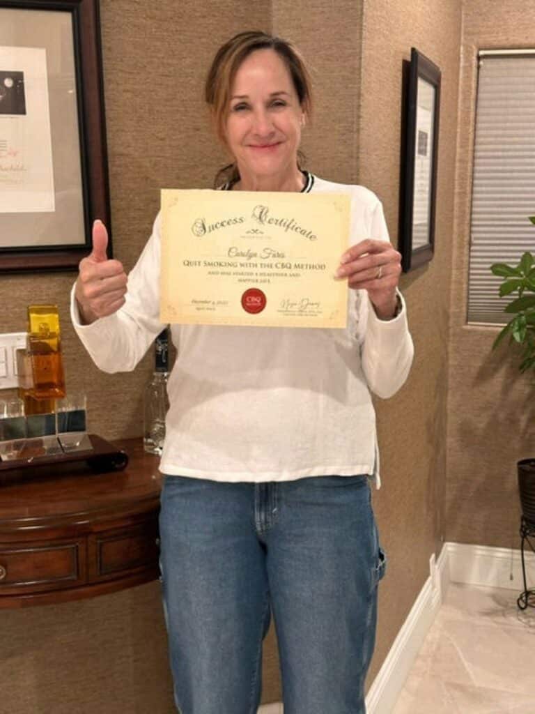 Carolyn Fares with her CBQ Freedom Certificate