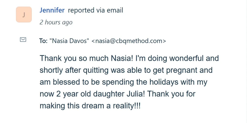 CBQ program member Jennifer Jaremback's quit smoking benefits 