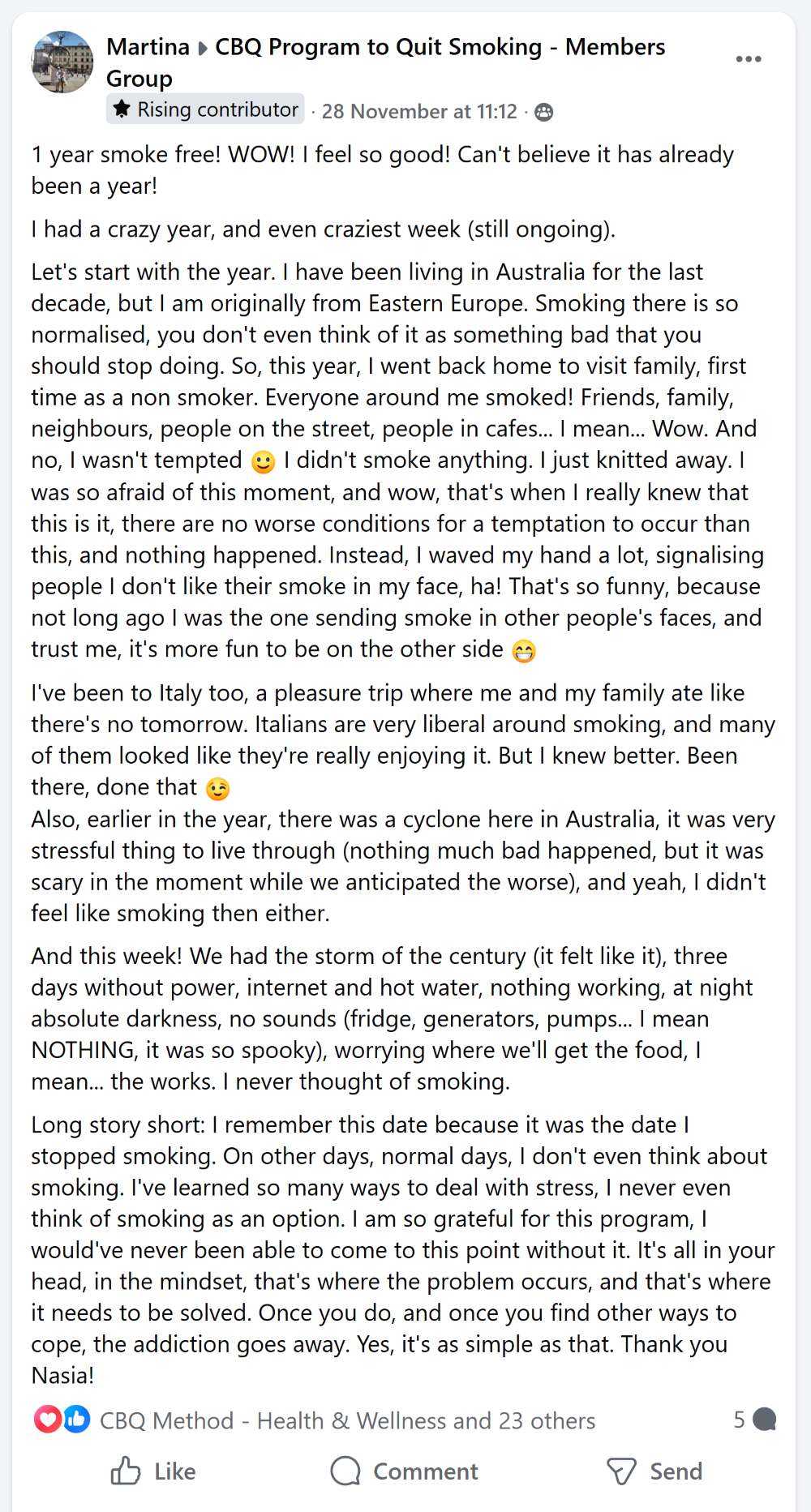 Martina Bionda CBQ Quit smoking journey