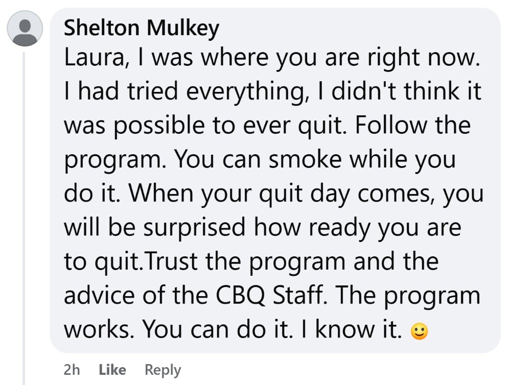 Shelton Mulkey CBQ quit smoking experience