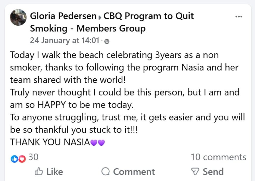 CBQ Program member Gloria Pedersen celebrates 3 years smoke-free