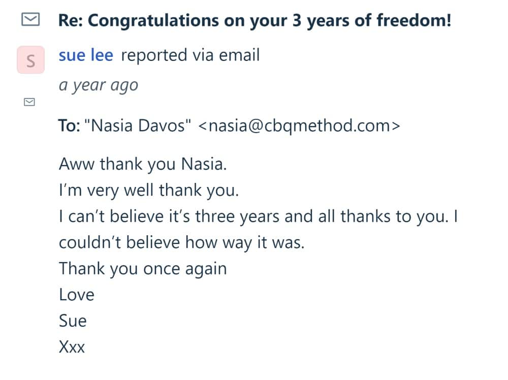 Sue Lee 3 years smoke-free