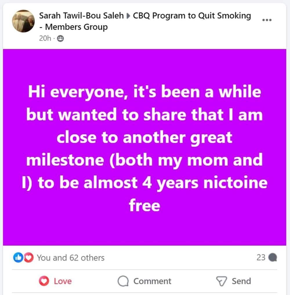 Sarah Tawil Bou Saleh quit smoking milestone