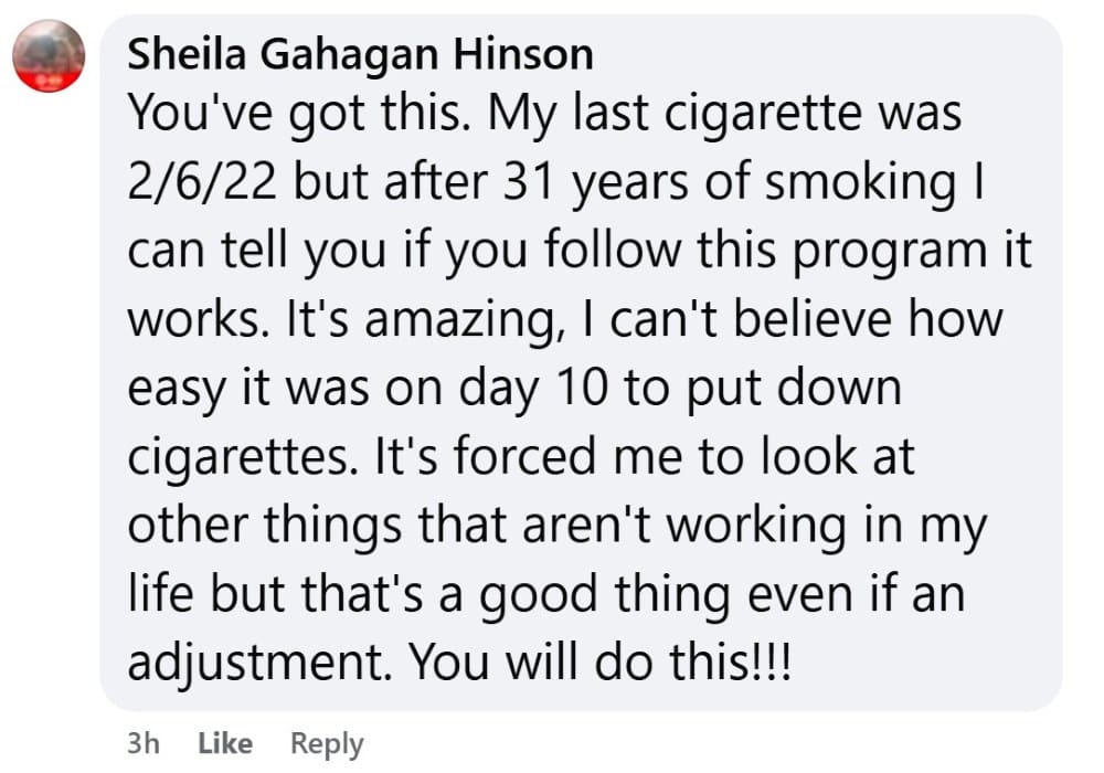 Sheila Gahagan Hinson describes her CBQ quit smoking journey