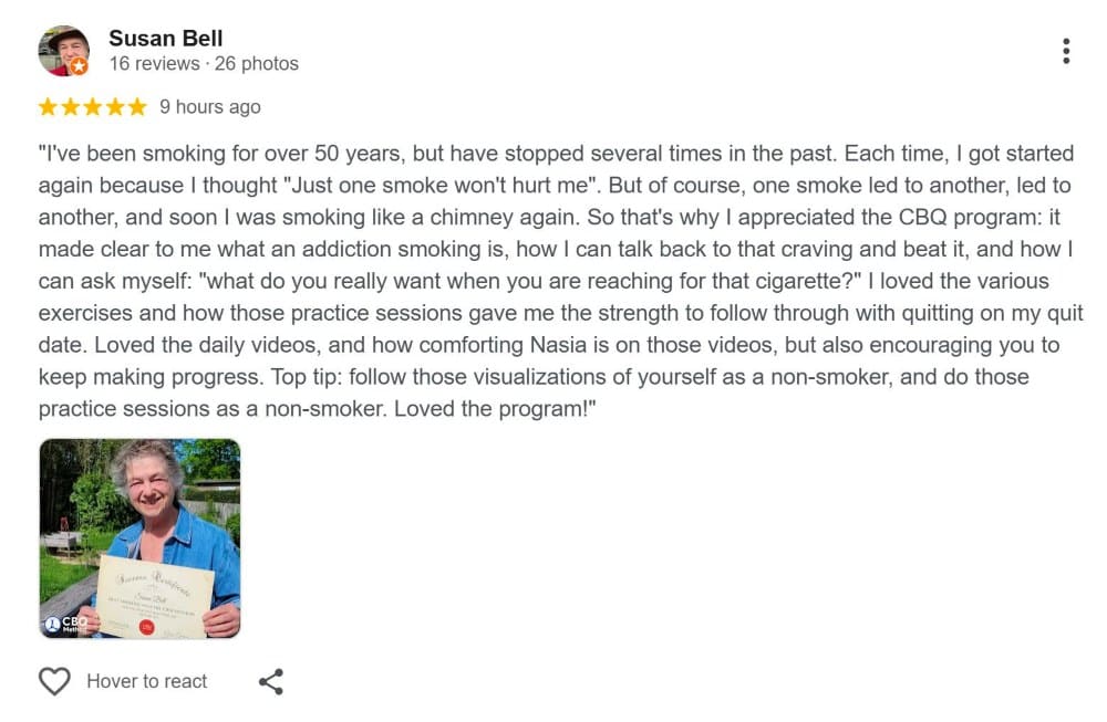 CBQ program member Susan Bell's quit smoking experience