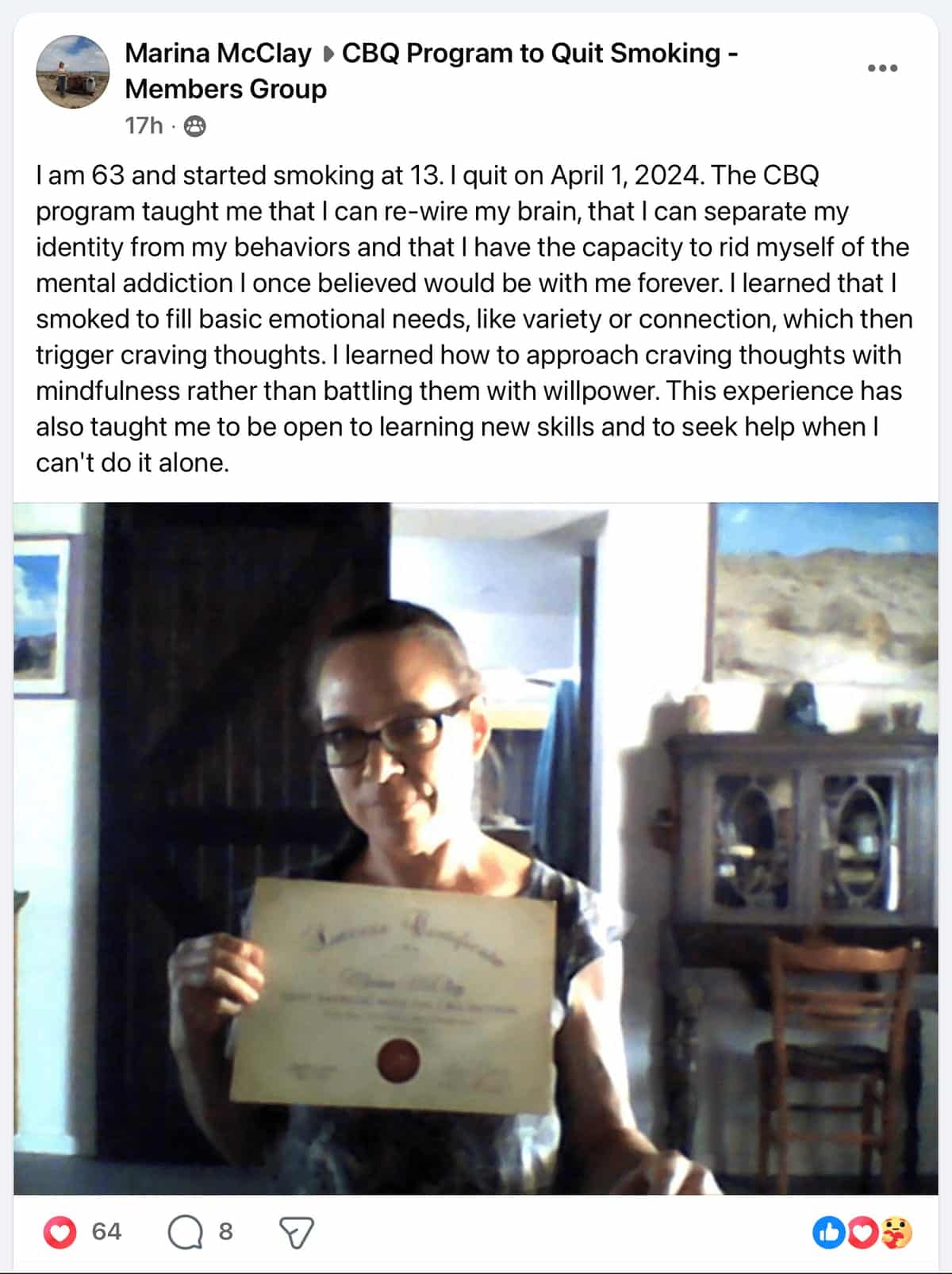 CBQ Nicotine Freedom Member Marina McClay Smoke Free