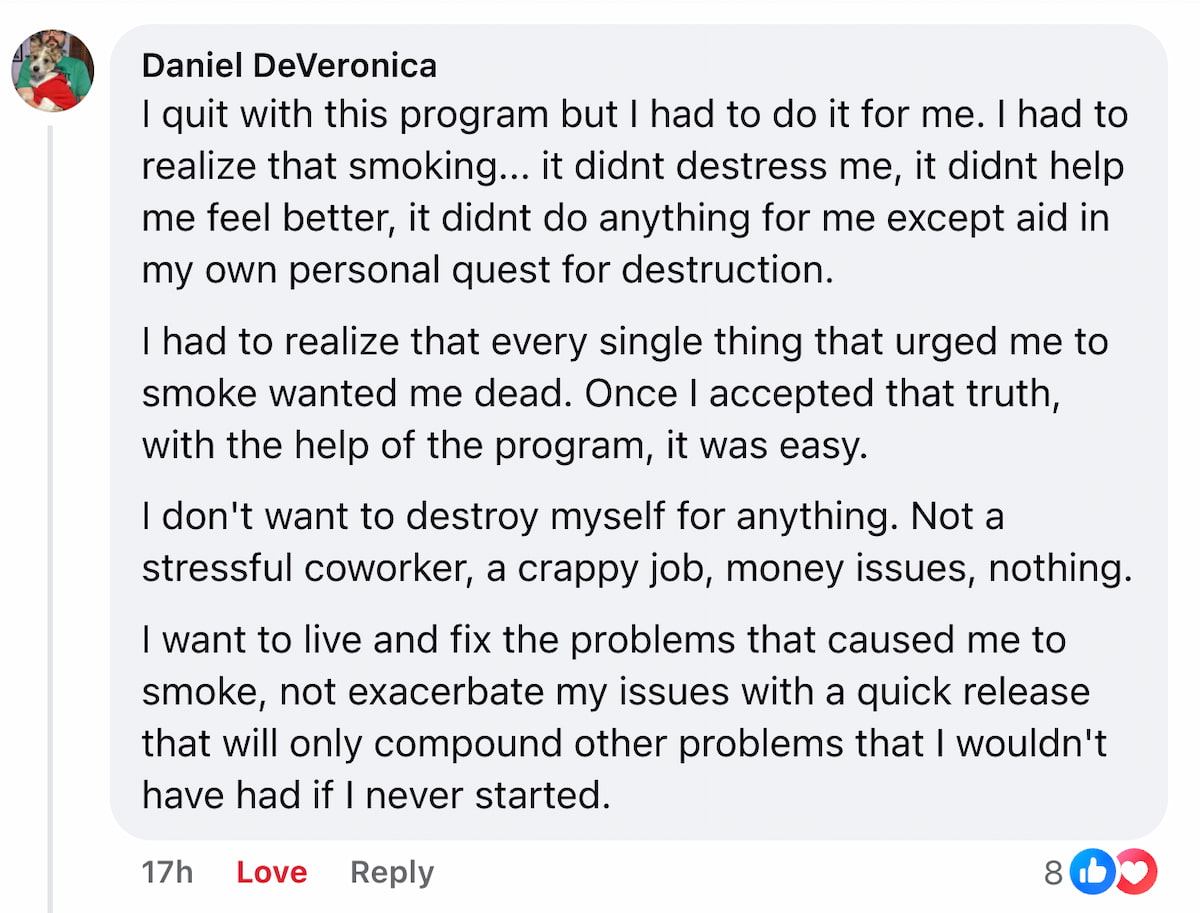 CBQ Quit Smoking Program Dan DeVeronica left a Quit Smoking Tip
