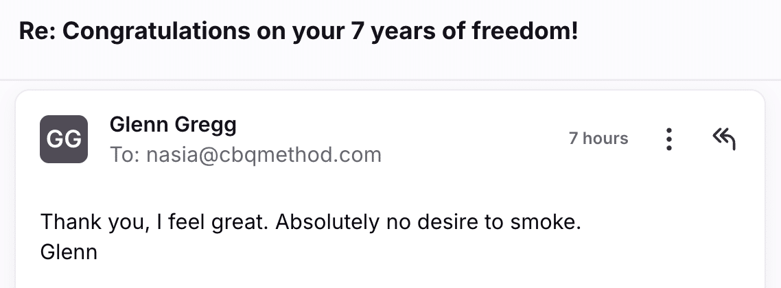 CBQ Nicotine Freedom Member Glenn Greg is now 7 years smoke free