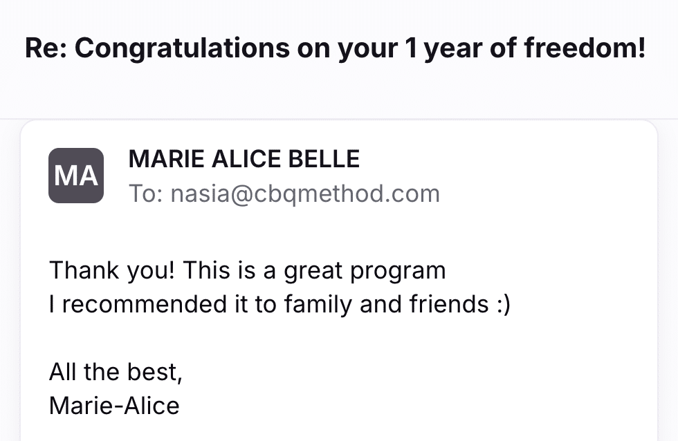 CBQ Nicotine Freedom Program member Marie-Alice Belle celebrates 1 year smoke-free
