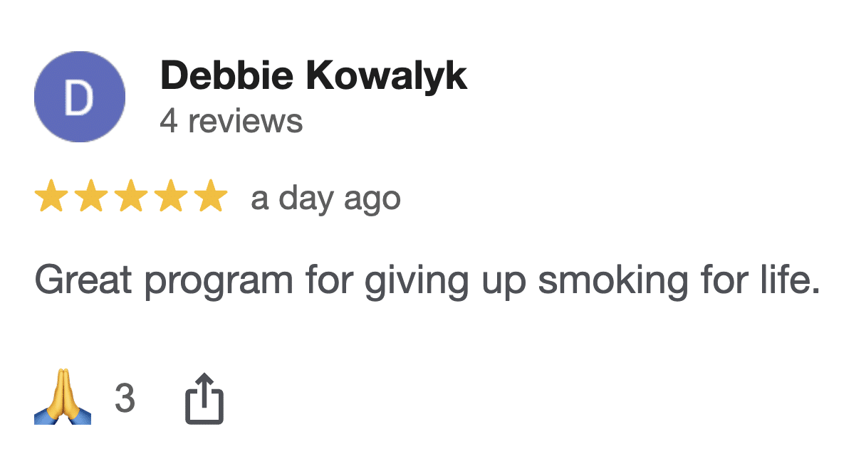 CBQ Nicotine Freedom Member Debbie Kowalyk Left a Google Review