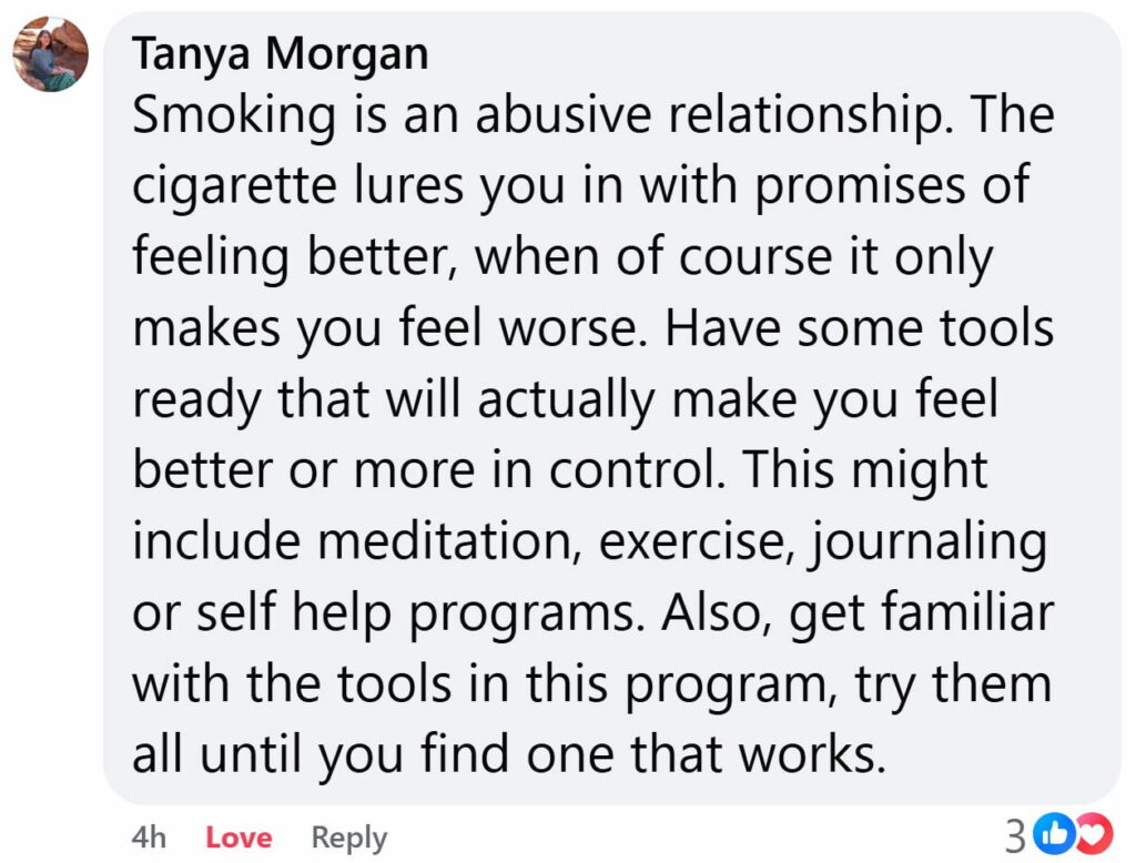 CBQ Nicotine Freedom Member Tanya Morgan Left an Advice