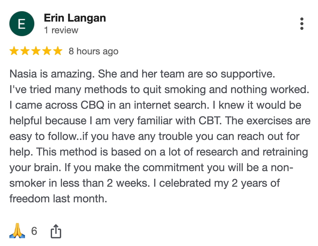 CBQ Nicotine Freedom Program member Erin Langan left a Google Review