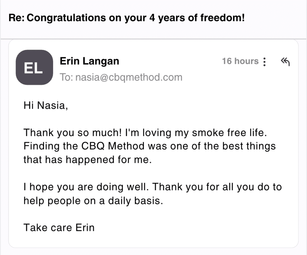 CBQ Nicotine Freedom Program member Erin Langan celebrates 4 years smoke-free