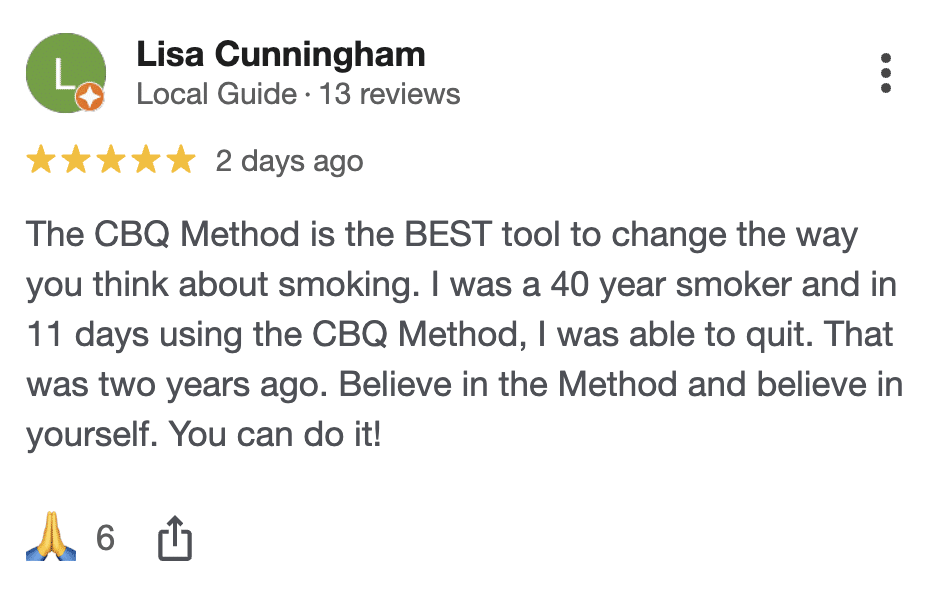 CBQ Nicotine Freedom Program member Lisa Cunningham left a Google Review