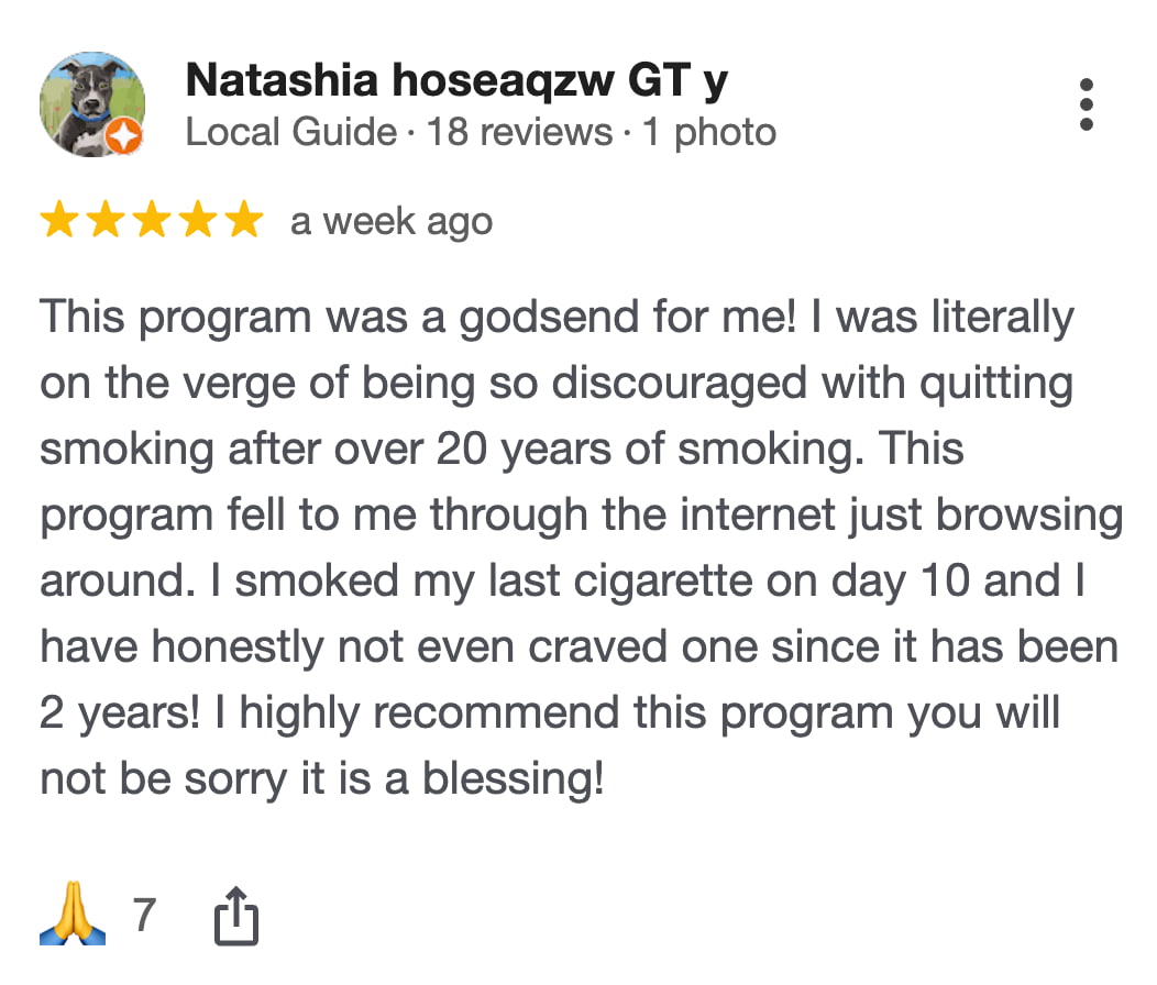 CBQ Nicotine Freedom Program member Natashia Hosea left a Google Review