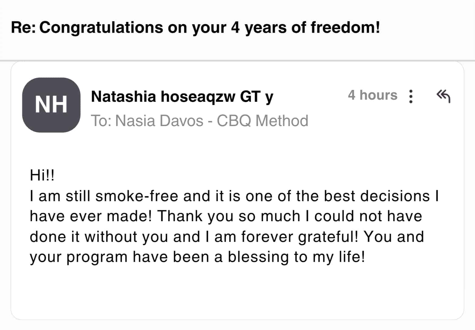 CBQ Nicotine Freedom Program member Natashia Hosea celebrates 4 years smoke-free