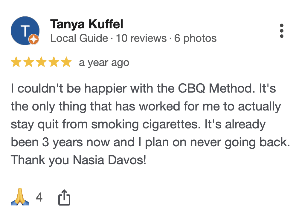CBQ Nicotine Freedom Program member Tanya Kuffel left a Google Review
