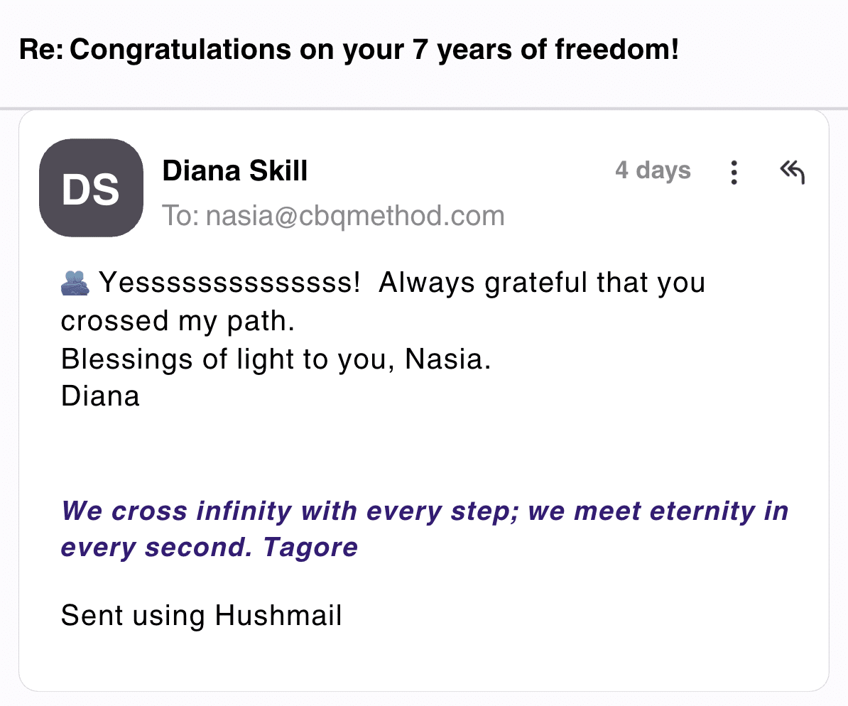 CBQ Nicotine Freedom Program member Diana Skill celebrated 7 years smoke-free