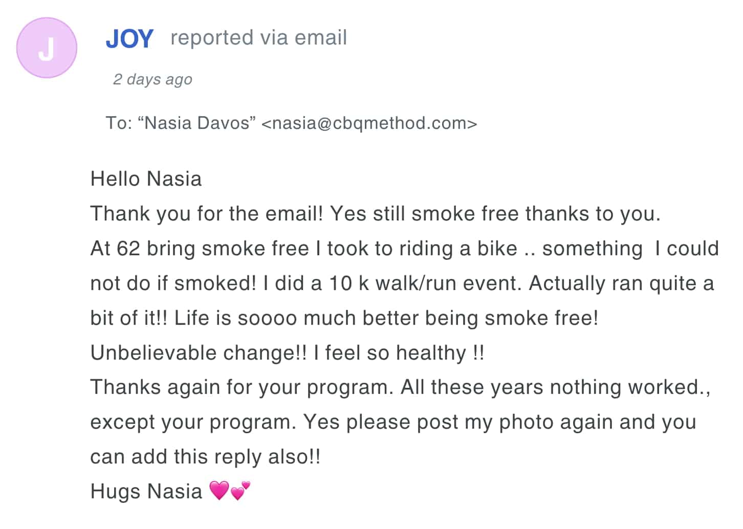 CBQ Nicotine Freedom Program member Joy Aelbers is 4 years smoke-free