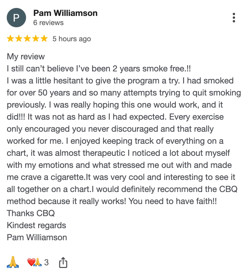 CBQ Nicotine Freedom Program member Pam Williamson left a Google Review