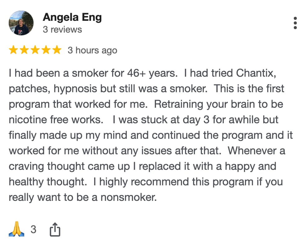 CBQ Nicotine Freedom Program member Angela Eng left a Google Review