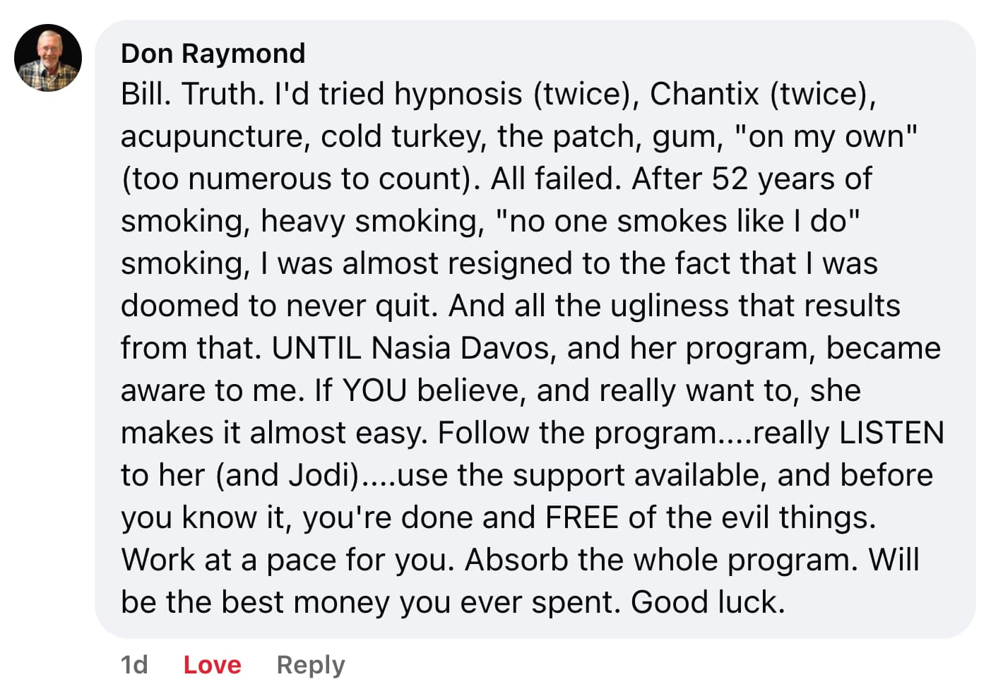 CBQ Nicotine Freedom Program member Donald Raymond gives advice