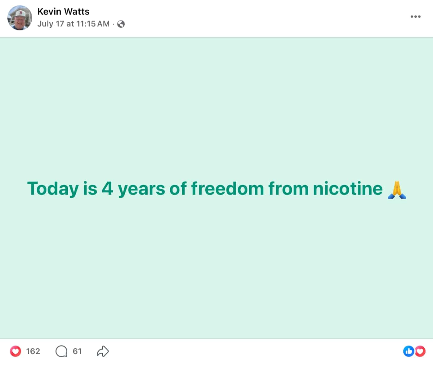 CBQ Nicotine Freedom Program member Kevin Watts celebrates 4 years smoke-free