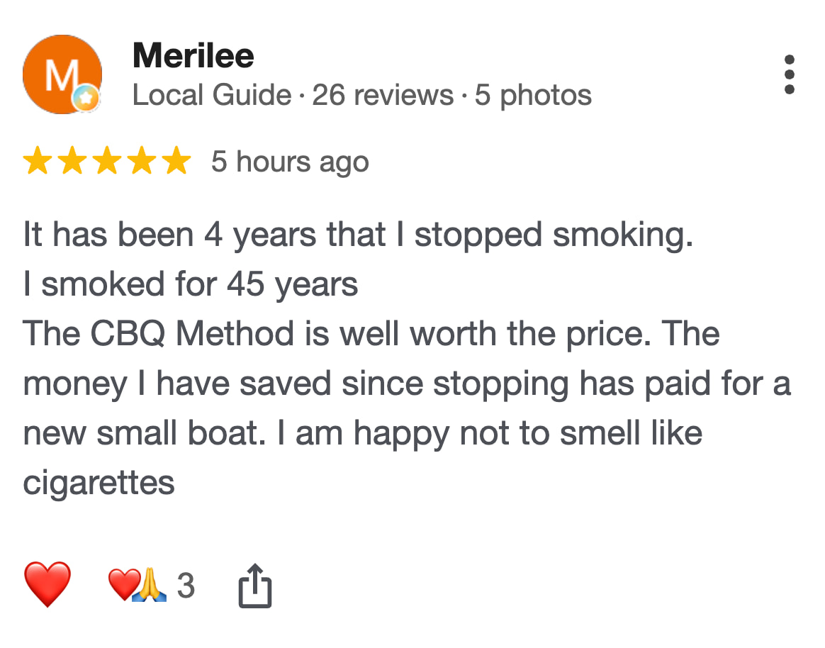 CBQ Nicotine Freedom program member Merilee Emling left a Google Review
